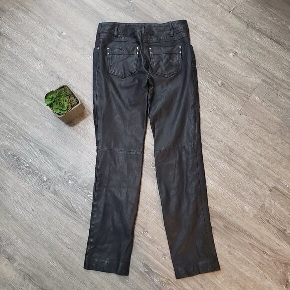 Vintage Danier Genuine Leather Jeans Black Sz 2 - Picture 3 of 8